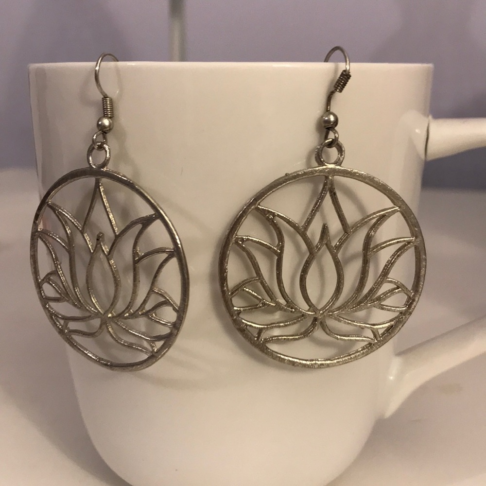 Silver Lotus Flower Earrings